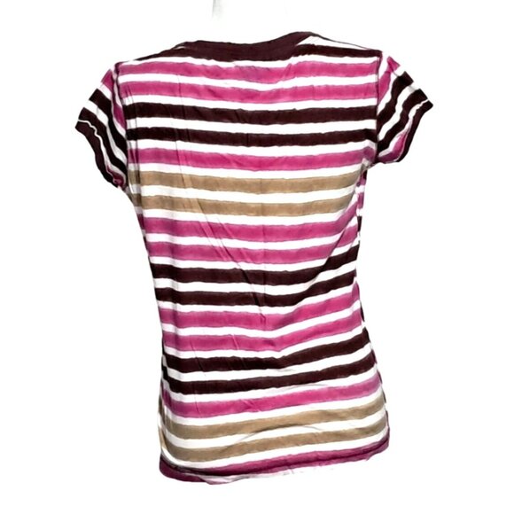 Rue21 Women's Striped V-Neck Short Sleeve Tee - XL - Pink Brown Beige - Picture 6 of 10